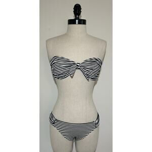 VICTORIA'S SECRET Black White Stripe Strapless Bikini Lined Swimsuit Womens S M